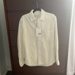 NEW (with tags) Zara small long sleeve corduroy white/cream button down
